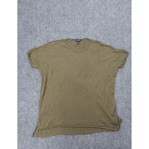 Eileen Fisher Top Womens Small Olive Green SILK Organic LINEN Short Sleeve Crew